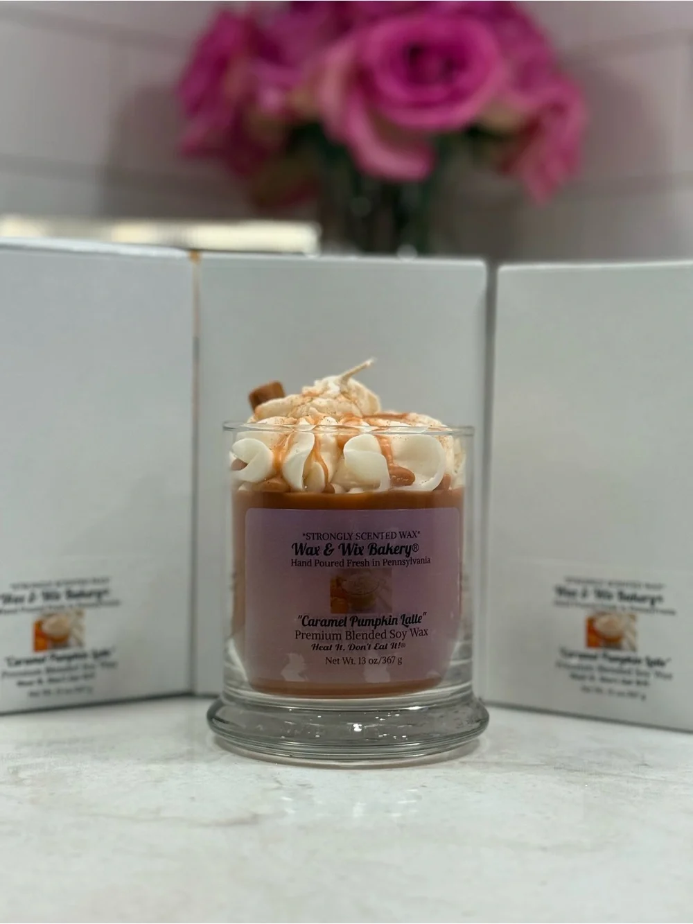 Caramel Pumpkin Latte Scented Candle - White & Brown